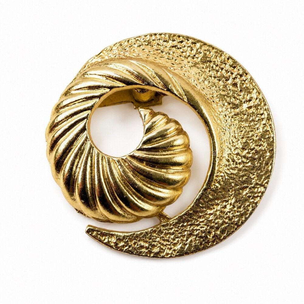 Vintage Mid Century Modern Gold Tone Swirl Spiral Brooch Abstract MCM Pin
